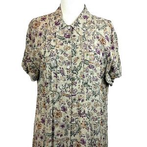 Gap Women’s Shirt Dress Button-Front Collar Earthy Tones Floral Boho Poet L